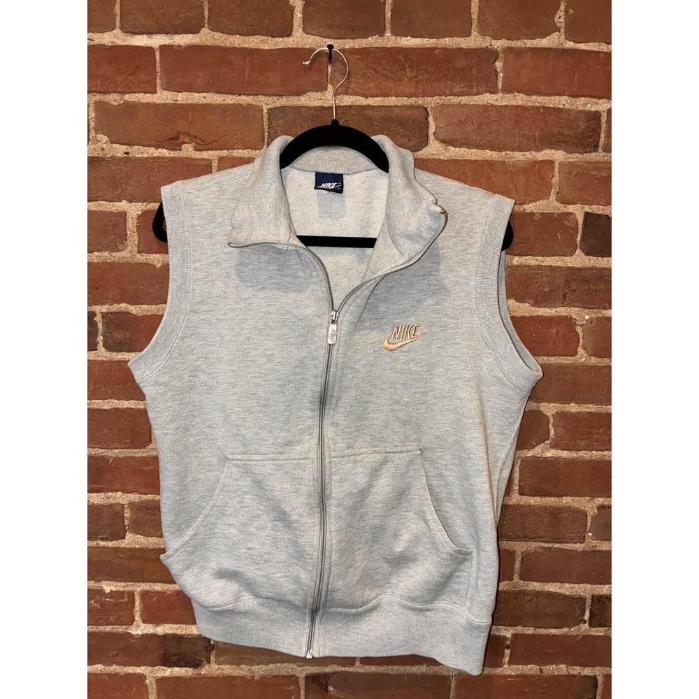 Vintage Nike Men's Gray Sleeveless‎ Hoodie Vest Activewear Throwback Y2K